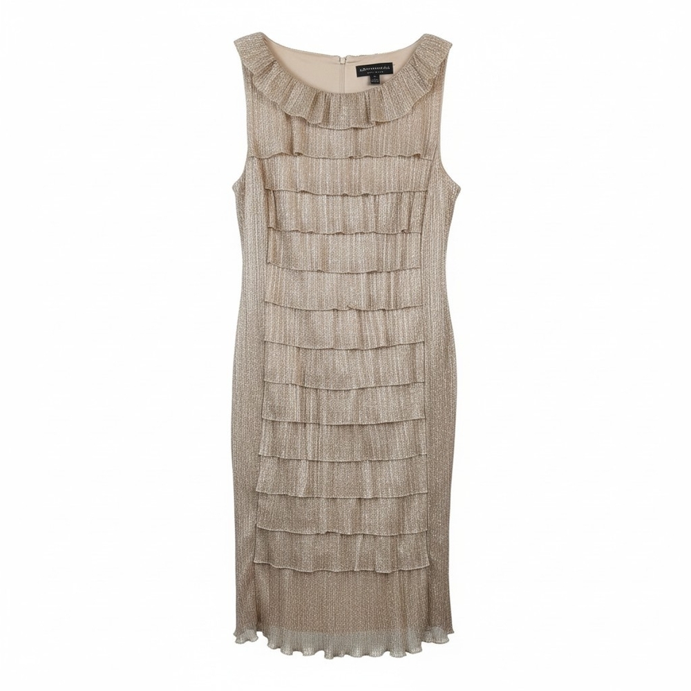 Connected Apparel Gold And Silver Layered Midi Dress